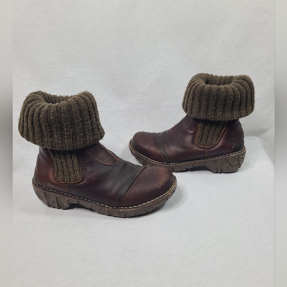 El Naturalista Brown Pull On Knit Leather Mid Calf Sock boots- Unisex - Picture 2 of 13